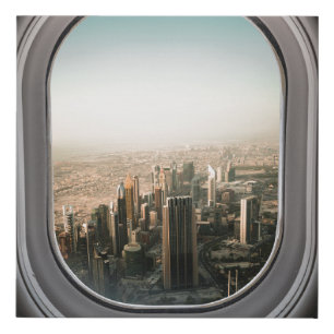 AIRPLANE WINDOW VIEW OF CITY DURING DAYTIME FAUX CANVAS PRINT