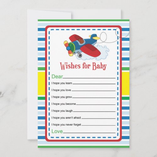 Airplane Wishes for Baby Shower Game Card