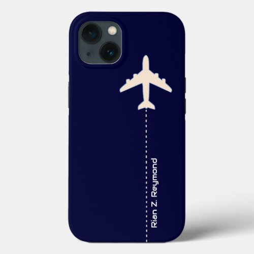 Airplane with dotted line on dark Blue iPhone 13 Case