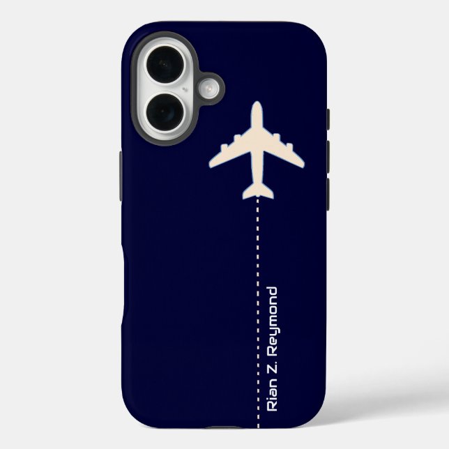 Airplane with dotted line on dark Blue Case-Mate iPhone Case (Back)