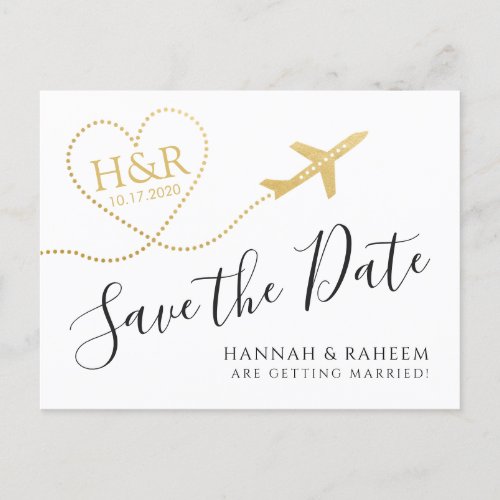 Airplane with Heart Destination Wedding Save Date Announcement Postcard