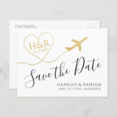 Airplane with Heart Destination Wedding Save Date Announcement Postcard (Front/Back)