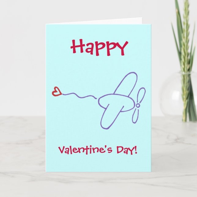 Airplane with Heart Happy Valentine's Day! Holiday Card (Front)