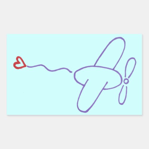 Airplane with Heart Rectangular Sticker