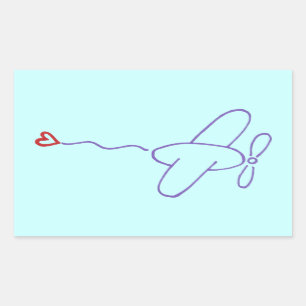 Airplane with Heart Rectangular Sticker