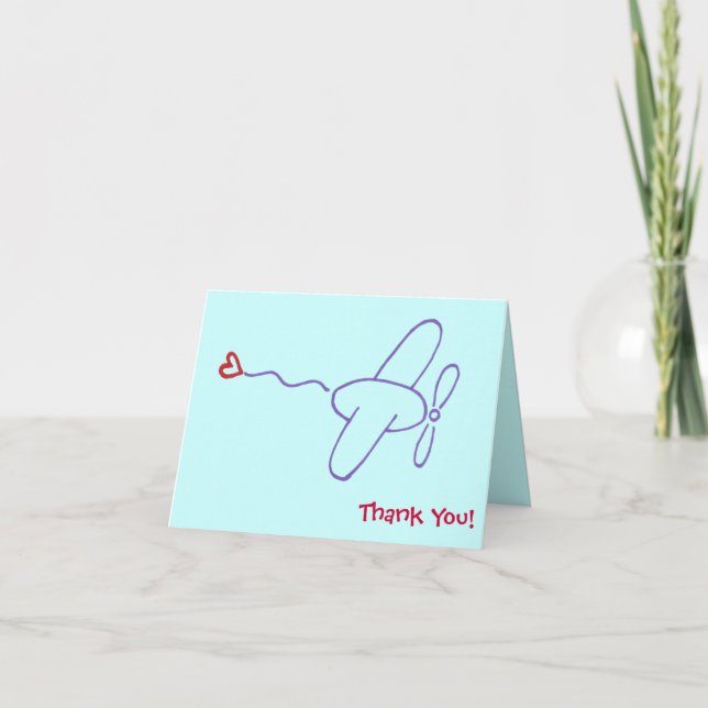 Airplane with Heart Thank You Note (Front)