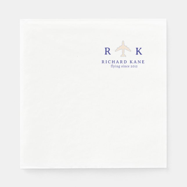 Airplane With Initials Pilot Logo Napkins (Front)