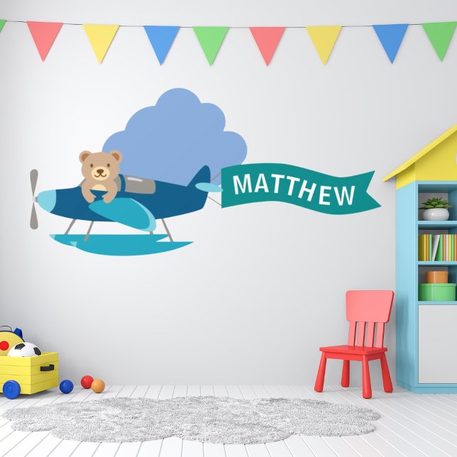 Airplane with Personalised Baby Name Nursery Wall Decal (Creator Uploaded)