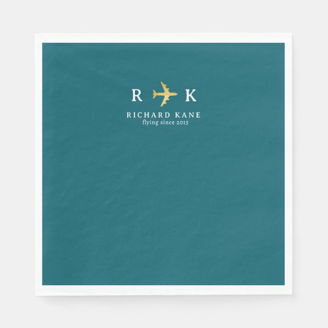 Airplane With Pilot Initials - aero dark teal blue Napkins (Front)
