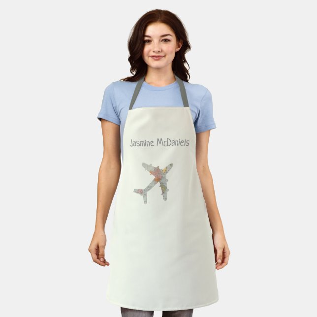 Airplane world map custom name apron (Worn)