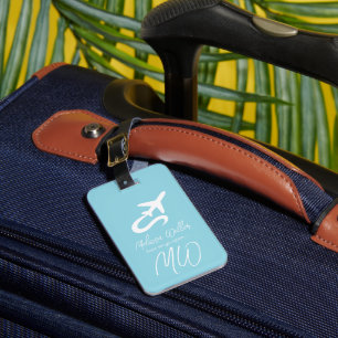 Airplane World Map robin-egg-blue Luggage Tag
