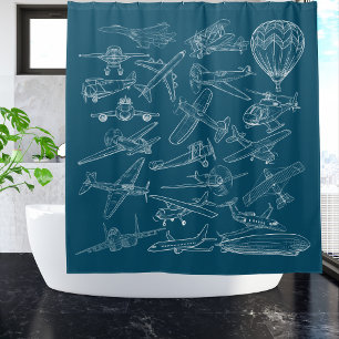 Airplane WW2 Vintage Aircraft Collage Fun Aviation Shower Curtain