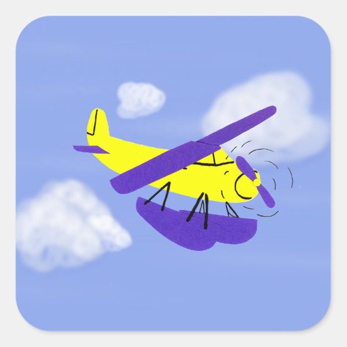 Airplane Yellow and Blue Cartoon Art Stickers