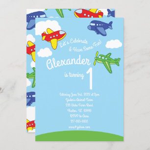 Airplanes 1st Birthday Cute Boy Invitations