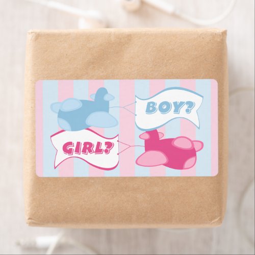 Airplanes and Banners Gender Reveal Party Label