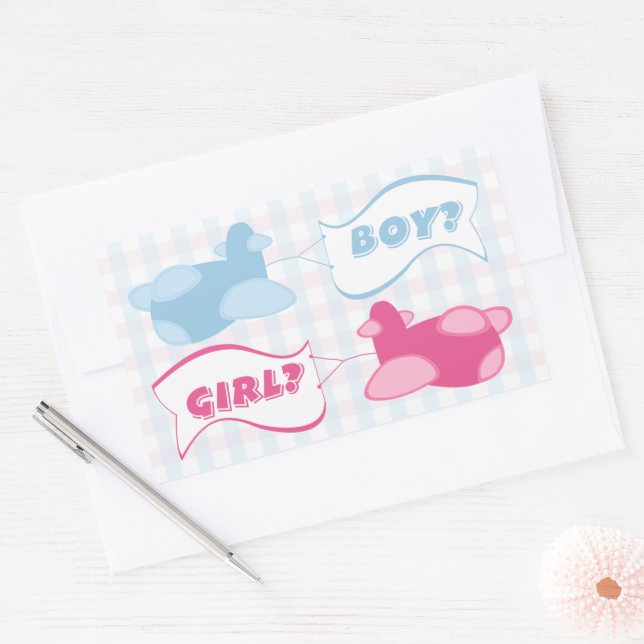 Airplanes and Banners Gender Reveal Party Rectangular Sticker (Envelope)