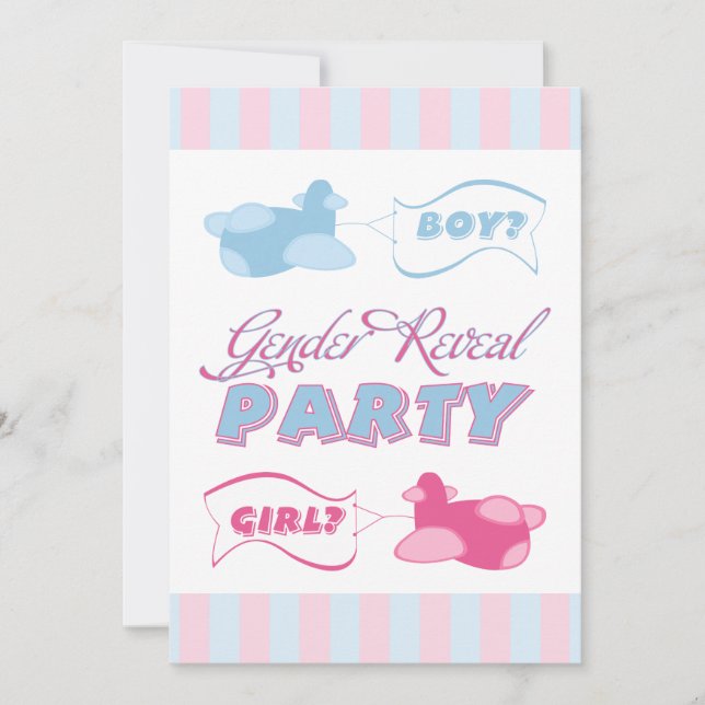 Airplanes and Banners Stripes Gender Reveal Party Invitation (Front)