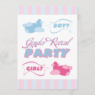 Airplanes and Banners Stripes Gender Reveal Party Invitation