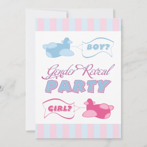 Airplanes and Banners Stripes Gender Reveal Party Invitations