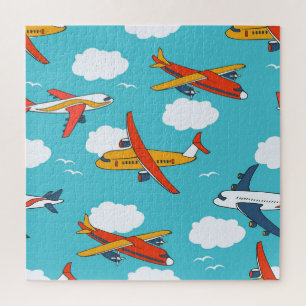 Airplanes and clouds, seamless children's backgrou jigsaw puzzle