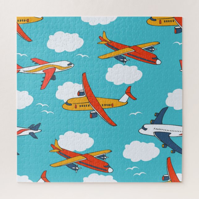 Airplanes and clouds, seamless children's backgrou jigsaw puzzle (Vertical)