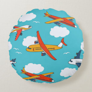 Airplanes and clouds, seamless children's backgrou round pillow