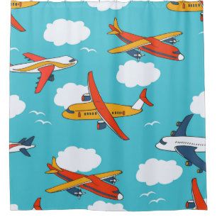 Airplanes and clouds, seamless children's backgrou shower curtain