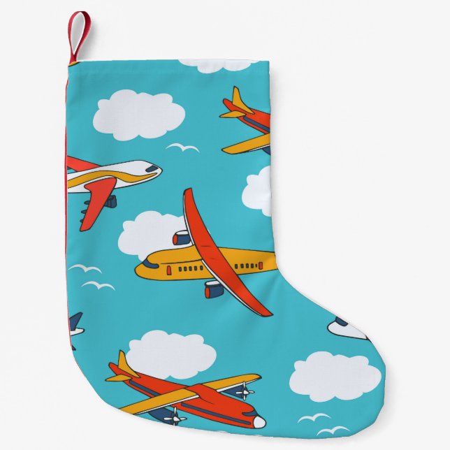 Airplanes and clouds, seamless children's backgrou small christmas stocking (Front)