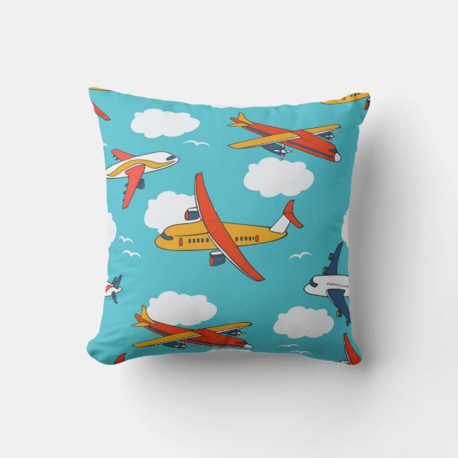 Airplanes and clouds, seamless children's backgrou throw pillow (Front)
