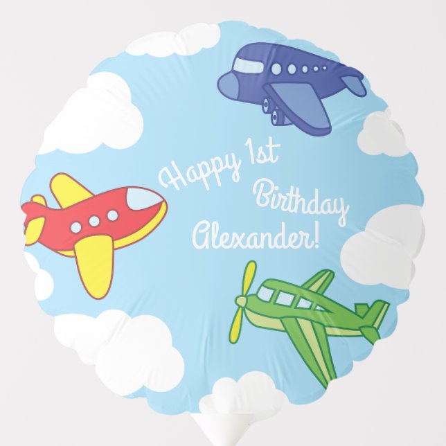 Airplanes and Jets Cute 1st Birthday Party Balloon (Front)