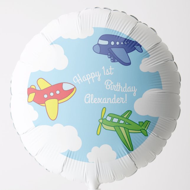 Airplanes and Jets Cute 1st Birthday Party Balloon (Front)