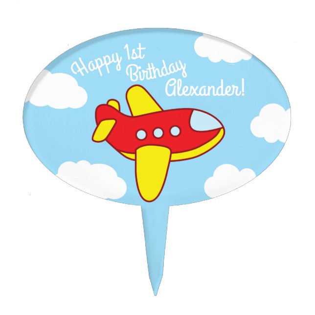 Airplanes and Jets Cute 1st Birthday Party Cake Topper (Front)