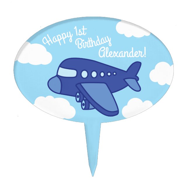 Airplanes and Jets Cute 1st Birthday Party Cake Topper (Front)