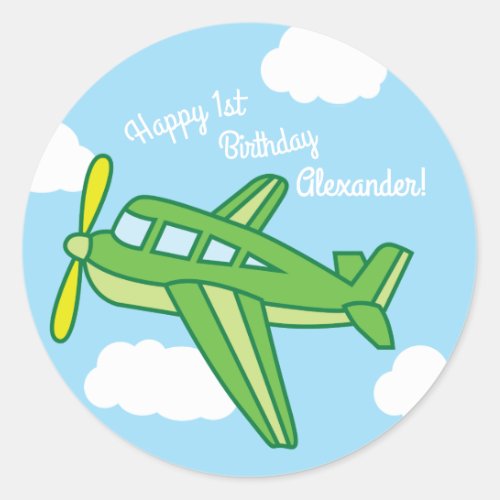 Airplanes and Jets Cute 1st Birthday Party Classic Round Sticker