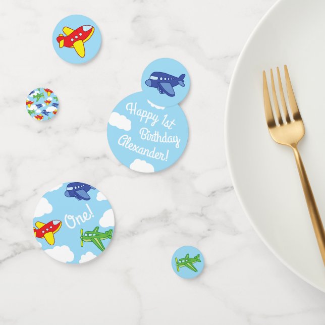 Airplanes and Jets Cute 1st Birthday Party Confetti (Group)