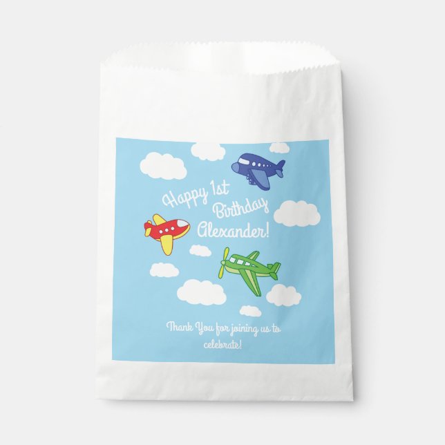 Airplanes and Jets Cute 1st Birthday Party Favor Bag (Front)