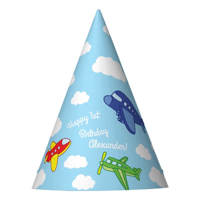 Airplanes and Jets Cute 1st Birthday Party Hat (Front)