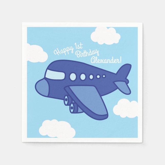 Airplanes and Jets Cute 1st Birthday Party Napkins (Front)