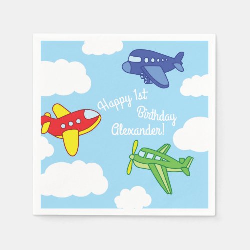 Airplanes and Jets Cute 1st Birthday Party Napkins