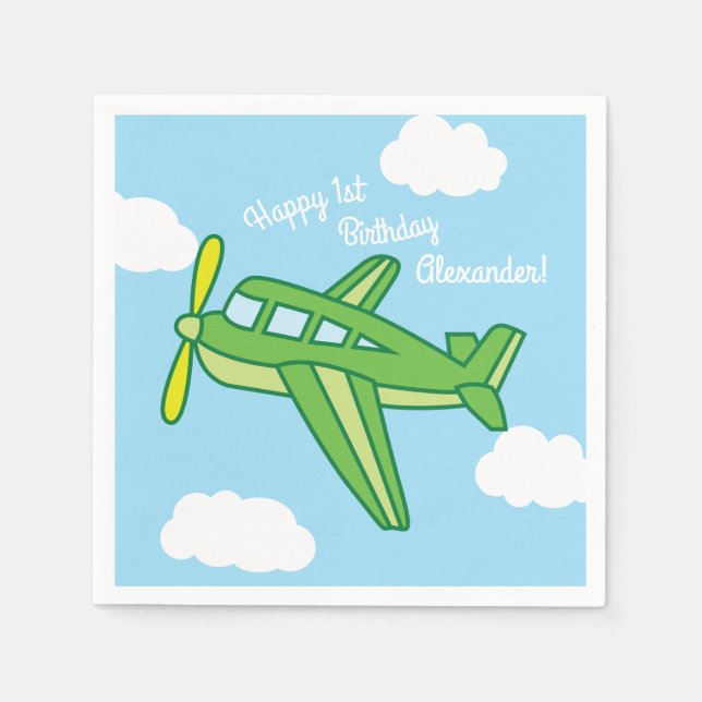 Airplanes and Jets Cute 1st Birthday Party Napkins (Front)