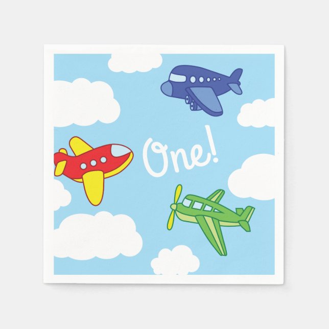 Airplanes and Jets Cute 1st Birthday Party Napkins (Front)