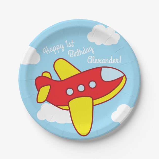 Airplanes and Jets Cute 1st Birthday Party Paper Plates (Front)