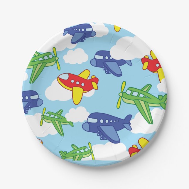Airplanes and Jets Cute 1st Birthday Party Paper Plates (Front)