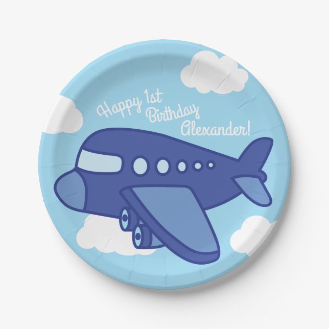 Airplanes and Jets Cute 1st Birthday Party Paper Plates (Front)