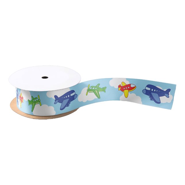 Airplanes and Jets Cute 1st Birthday Party Satin Ribbon (Spool)