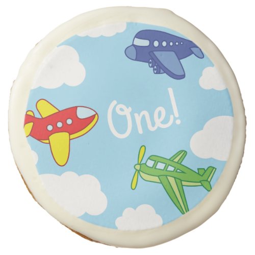 Airplanes and Jets Cute 1st Birthday Party Sugar Cookie