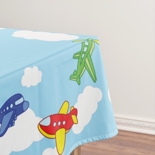 Airplanes and Jets Cute 1st Birthday Party Tablecloth (In Situ)