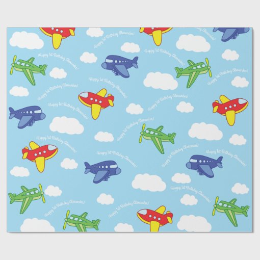 Airplanes and Jets Cute 1st Birthday Party Wrapping Paper Zazzle