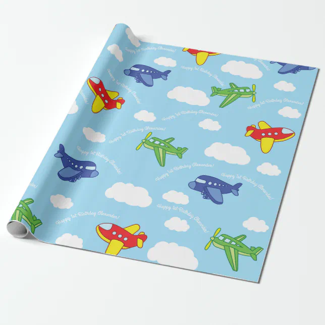 Airplanes and Jets Cute 1st Birthday Party Wrapping Paper Zazzle