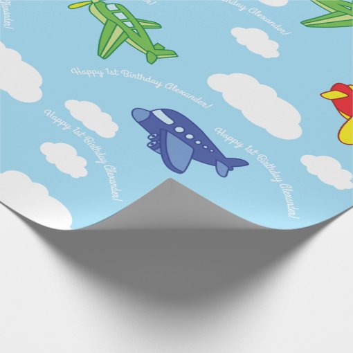 Airplanes and Jets Cute 1st Birthday Party Wrapping Paper Zazzle